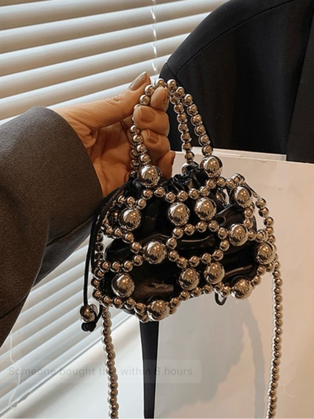 & Other Stories Black Mini Beaded Drawstring Bag